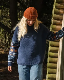 Knitwear|Women's Outlet>Passenger Ambiance Recycled Knitted Jumper Homespun Stripe Navy