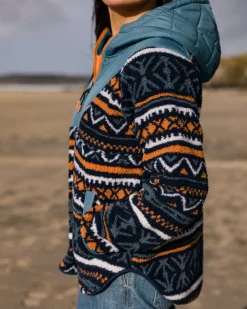 Fleece|Fleece>Passenger Beaumont Recycled Sherpa Hooded Fleece Homespun Stripe Navy