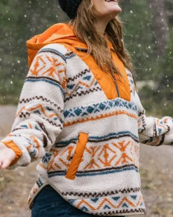Fleece|Fleece>Passenger Beaumont Recycled Sherpa Hooded Fleece Homespun Stripe Sunrise Orange