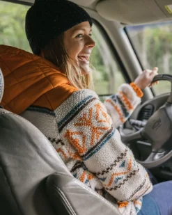 Fleece|Fleece>Passenger Beaumont Recycled Sherpa Hooded Fleece Homespun Stripe Sunrise Orange
