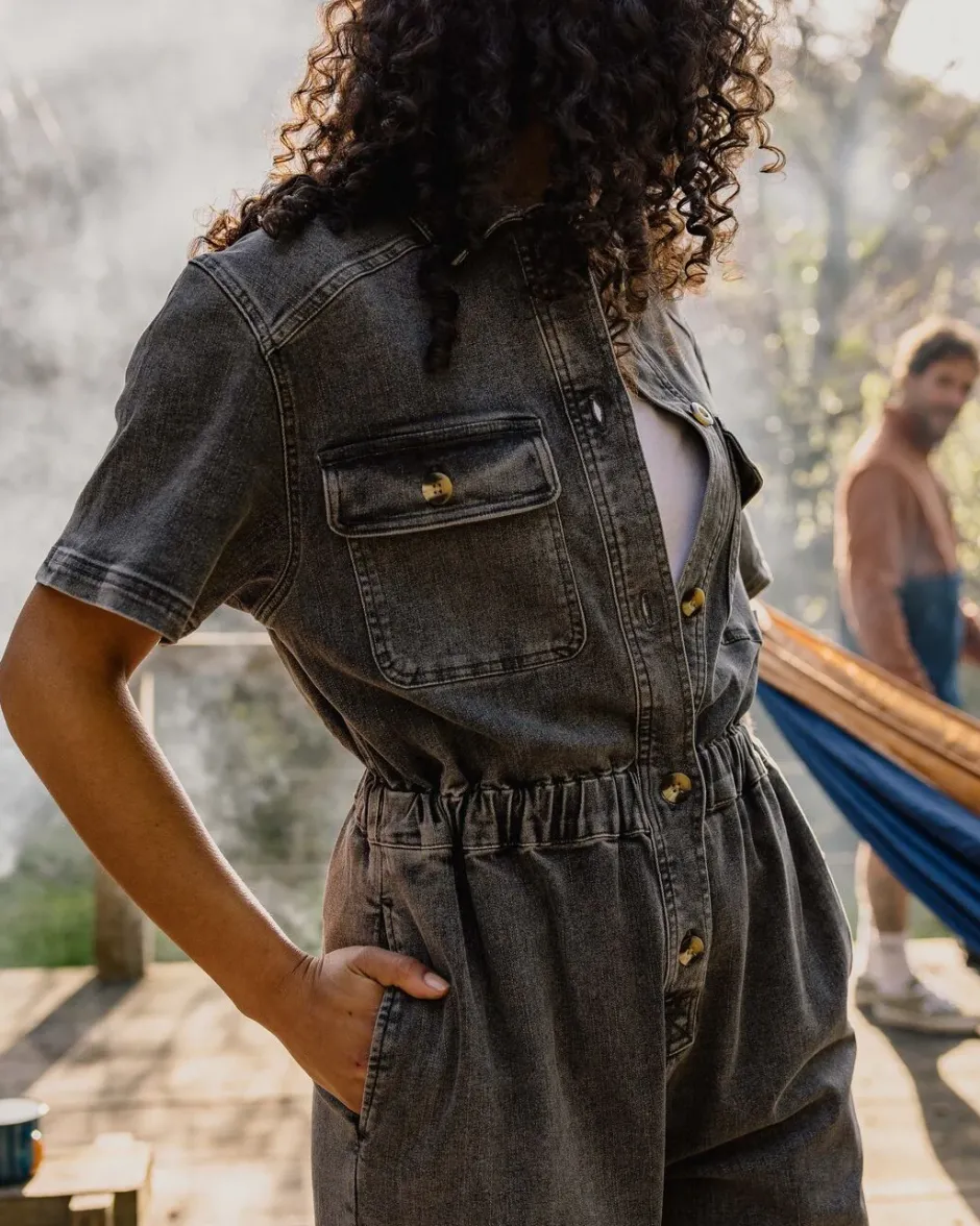 Jumpsuits & Playsuits|Dungarees & Pants>Passenger Bluebell Organic Cotton Boiler Suit Washed Black Denim