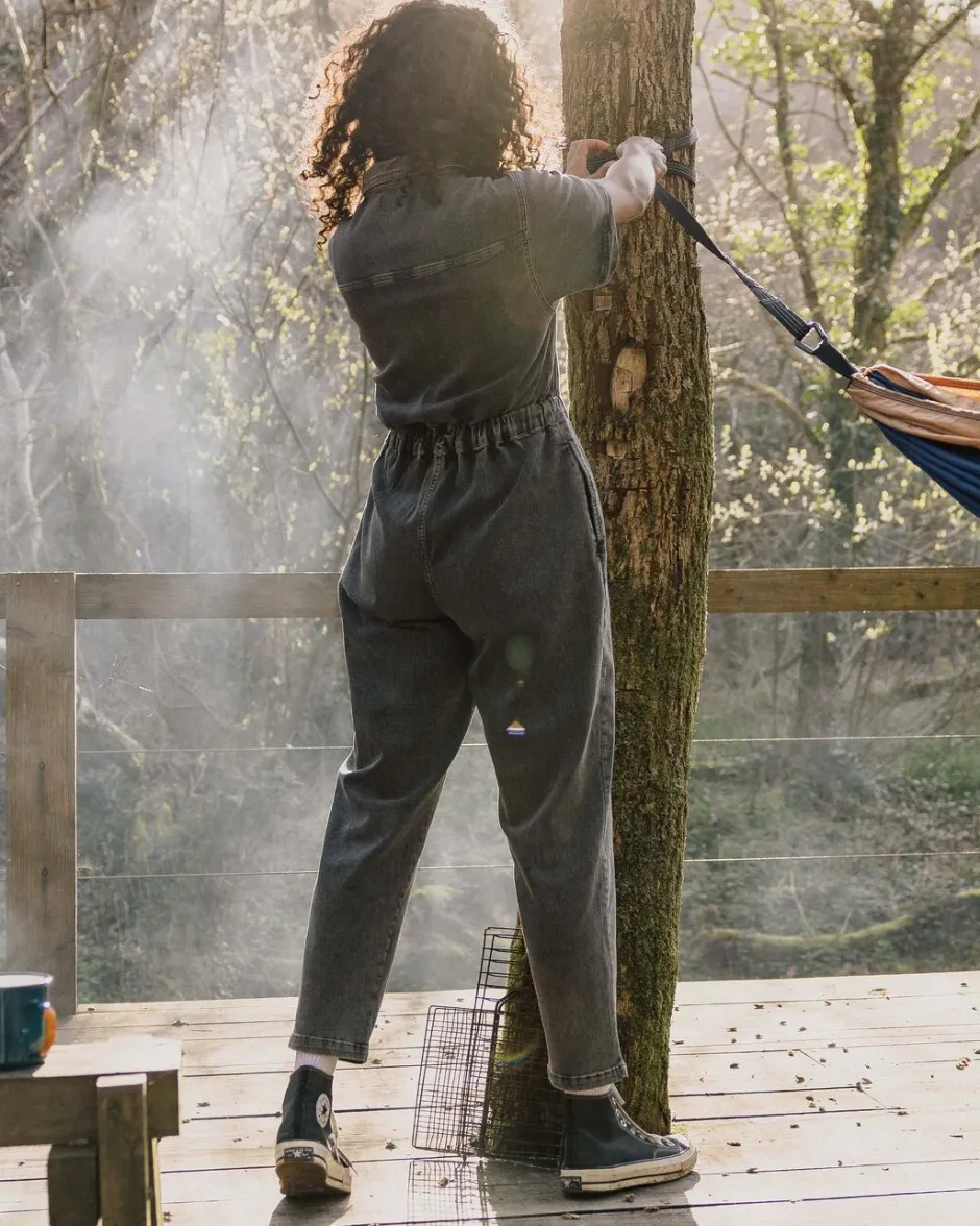 Jumpsuits & Playsuits|Dungarees & Pants>Passenger Bluebell Organic Cotton Boiler Suit Washed Black Denim