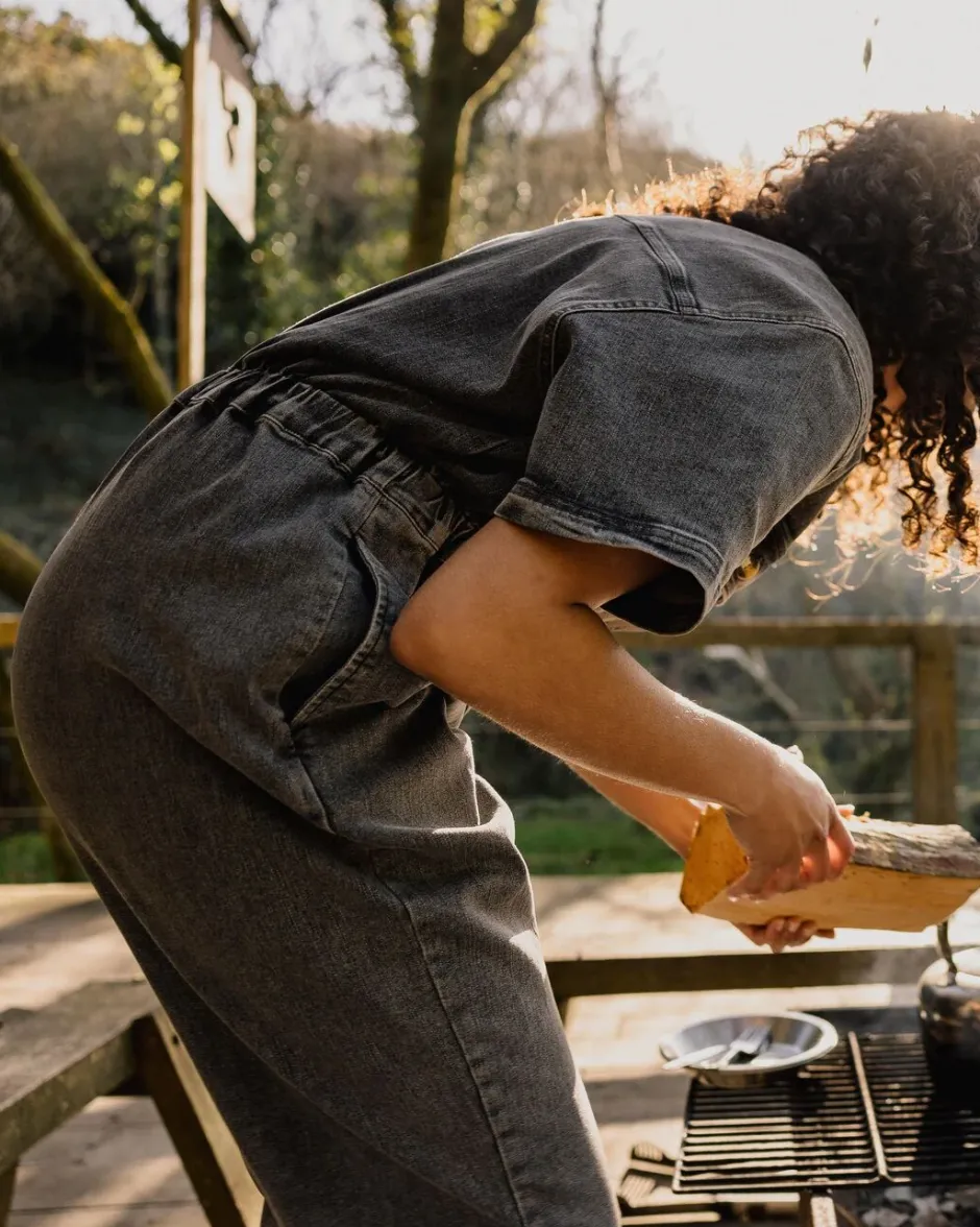 Jumpsuits & Playsuits|Dungarees & Pants>Passenger Bluebell Organic Cotton Boiler Suit Washed Black Denim