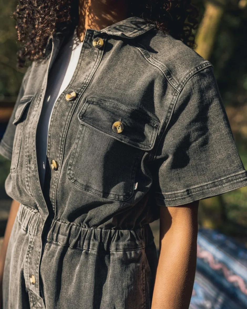 Jumpsuits & Playsuits|Dungarees & Pants>Passenger Bluebell Organic Cotton Boiler Suit Washed Black Denim