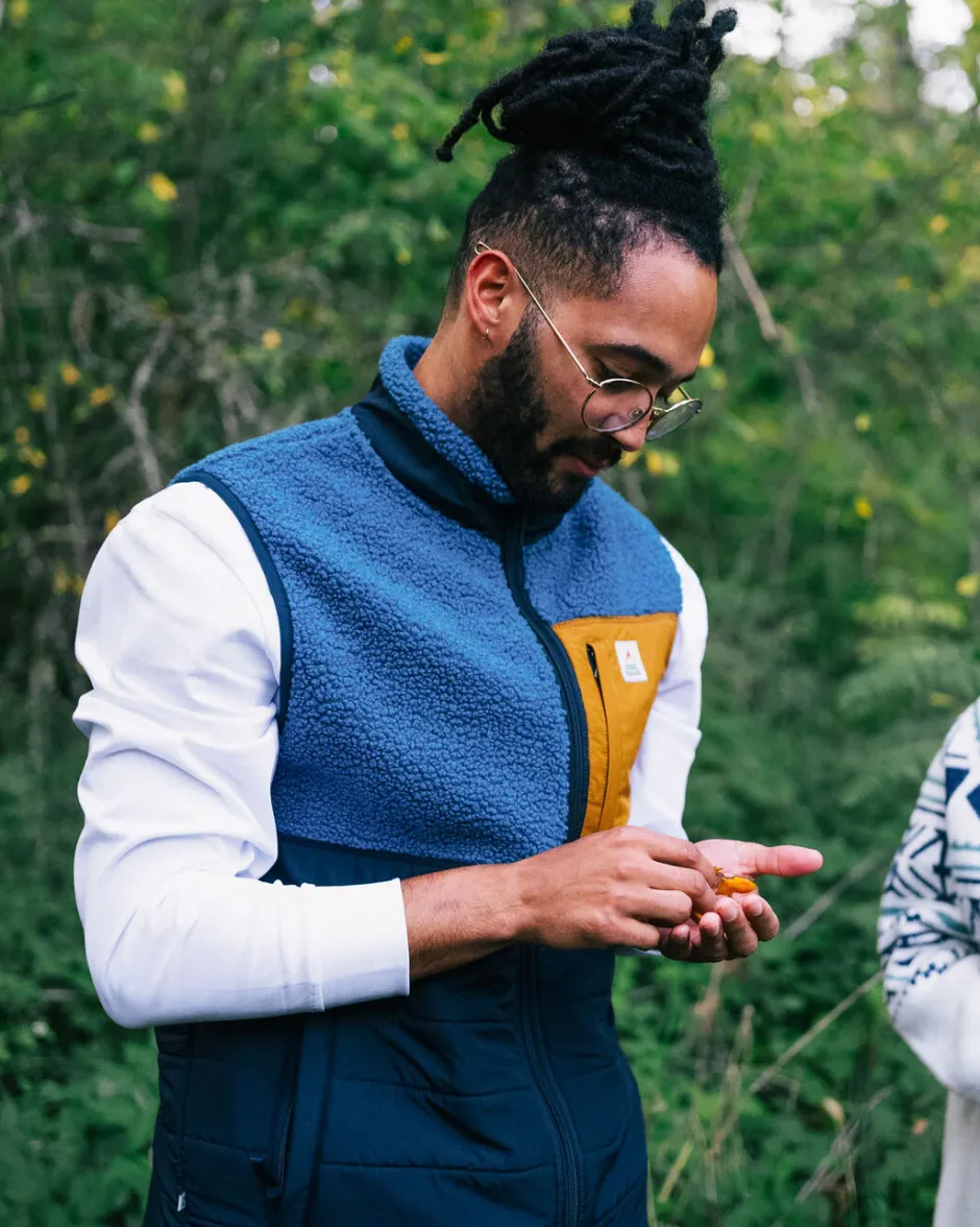 Fleece|Fleece>Floris van Bommel Born Explorer Recycled Polar-Lined Sherpa Vest Blue Steel