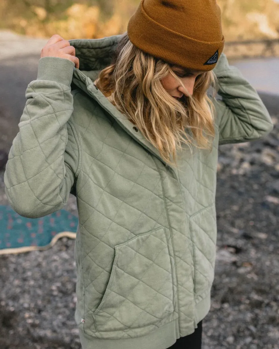 Hoodies & Sweatshirts|Activewear>Passenger Clementine Recycled Quilted Popper Up Hoodie Pistachio