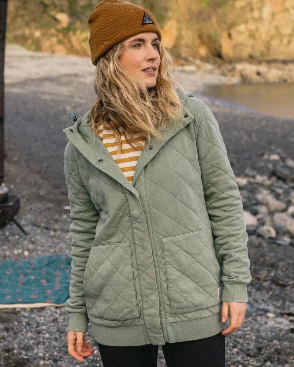 Hoodies & Sweatshirts|Activewear>Passenger Clementine Recycled Quilted Popper Up Hoodie Pistachio