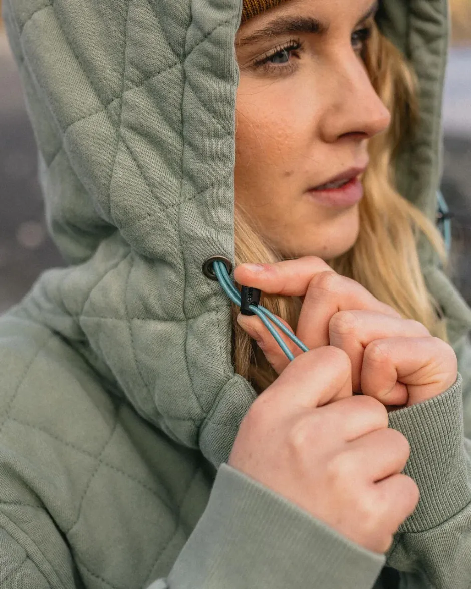 Hoodies & Sweatshirts|Activewear>Passenger Clementine Recycled Quilted Popper Up Hoodie Pistachio