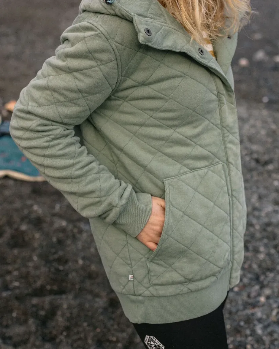 Hoodies & Sweatshirts|Activewear>Passenger Clementine Recycled Quilted Popper Up Hoodie Pistachio