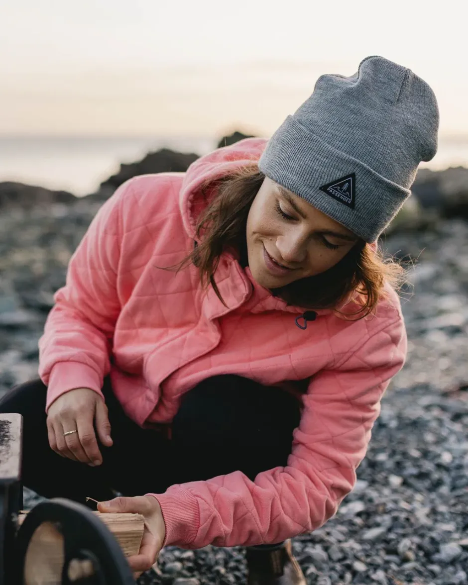 Hoodies & Sweatshirts|Activewear>Passenger Clementine Recycled Quilted Popper Up Hoodie Shell Pink