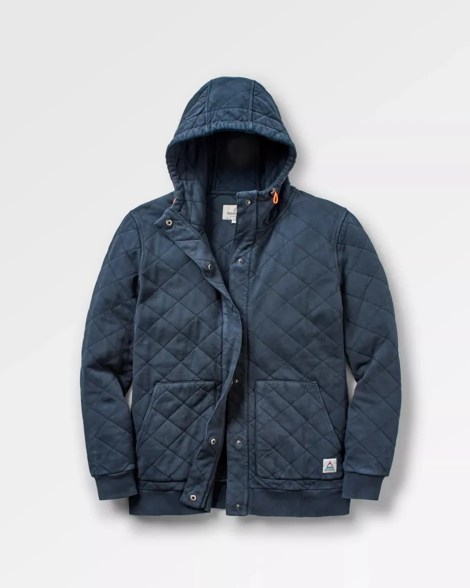 Hoodies & Sweatshirts|Activewear>Passenger Clementine Recycled Quilted Popper Up Hoodie Deep Navy