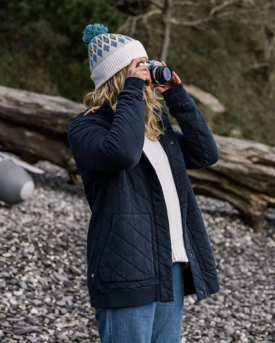 Hoodies & Sweatshirts|Activewear>Passenger Clementine Recycled Quilted Popper Up Hoodie Deep Navy