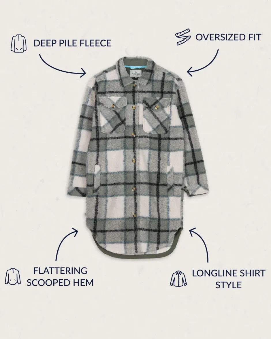 Fleece|Fleece>Passenger Cloudy Recycled Deep-Pile Sherpa Fleece Shirt Pistachio Check