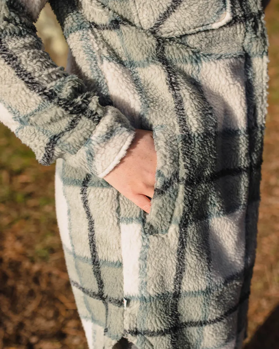 Fleece|Fleece>Passenger Cloudy Recycled Deep-Pile Sherpa Fleece Shirt Pistachio Check
