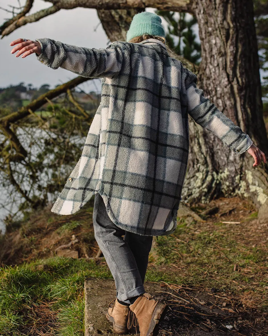 Fleece|Fleece>Passenger Cloudy Recycled Deep-Pile Sherpa Fleece Shirt Pistachio Check