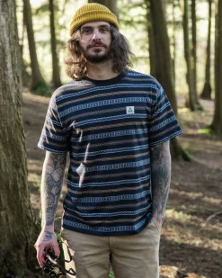 T-Shirts & Tank Tops|Men's Outlet>Floris van Bommel Crackle Organic Relaxed Fit T-Shirt Midnight Fairisle Stripe