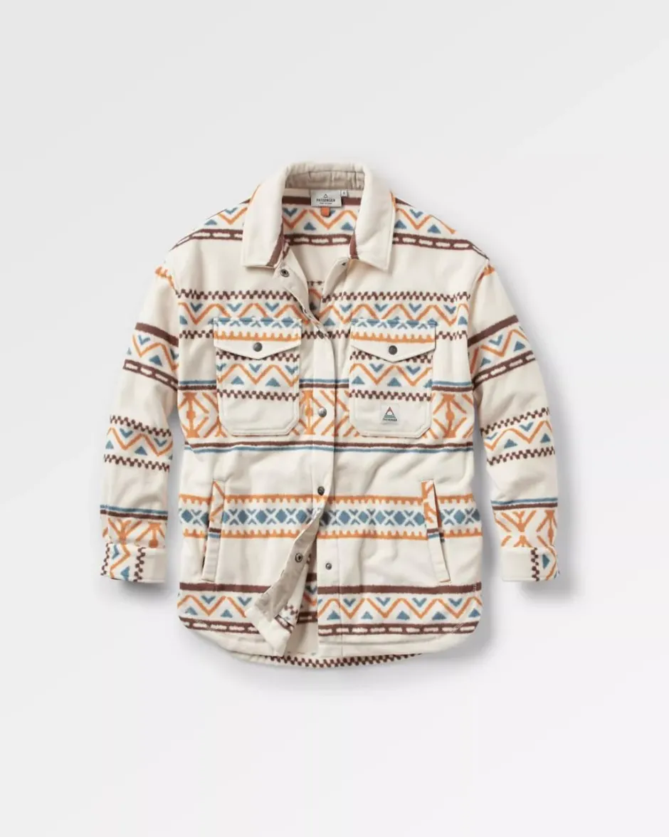 Shirts|Fleece>Passenger East Recycled Polar Oversized Shirt Homespun Stripe Sunrise Orange