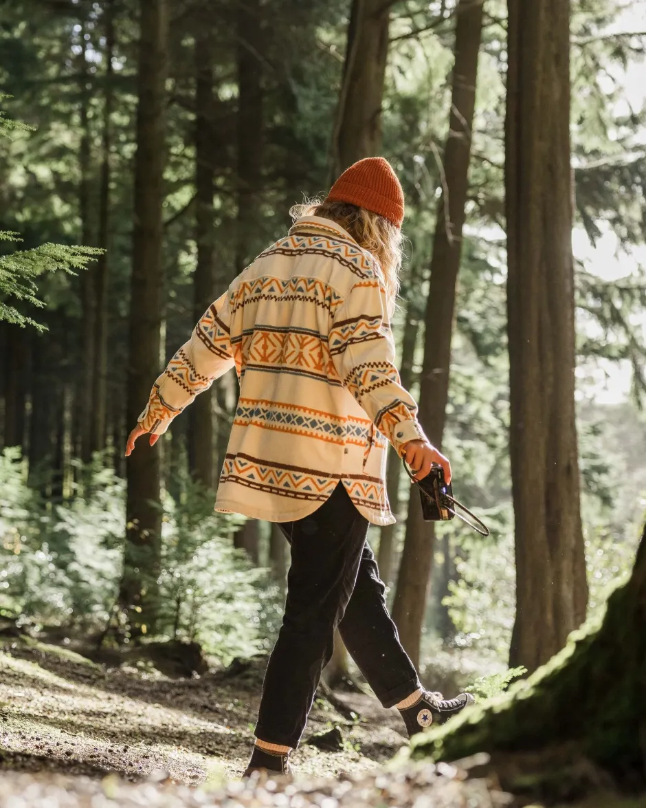 Shirts|Fleece>Passenger East Recycled Polar Oversized Shirt Homespun Stripe Sunrise Orange
