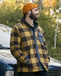 Shirts|Fleece>Passenger Firelight Sherpa Lined Overshirt Golden Brown Check