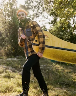 Shirts|Fleece>Passenger Firelight Sherpa Lined Overshirt Golden Brown Check