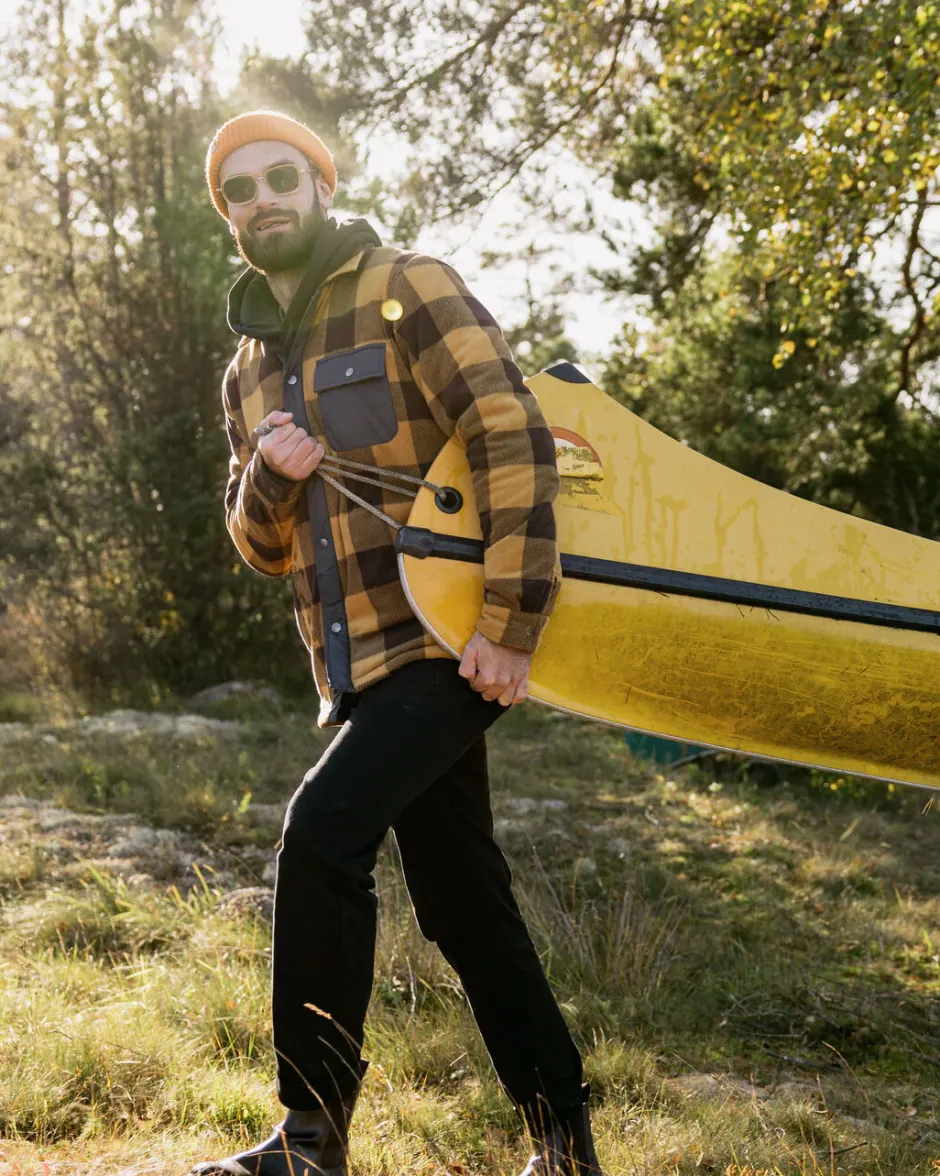 Shirts|Fleece>Passenger Firelight Sherpa Lined Overshirt Golden Brown Check