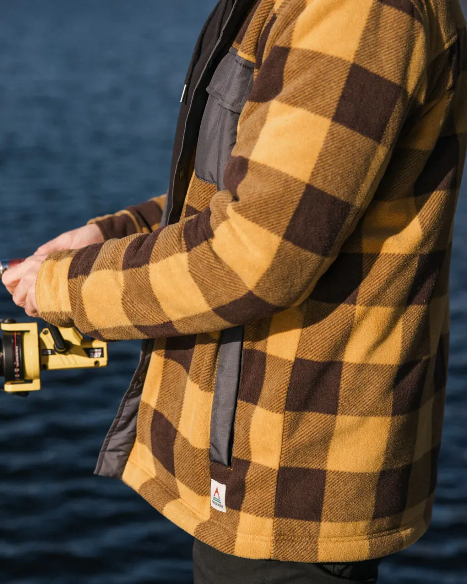 Shirts|Fleece>Passenger Firelight Sherpa Lined Overshirt Golden Brown Check