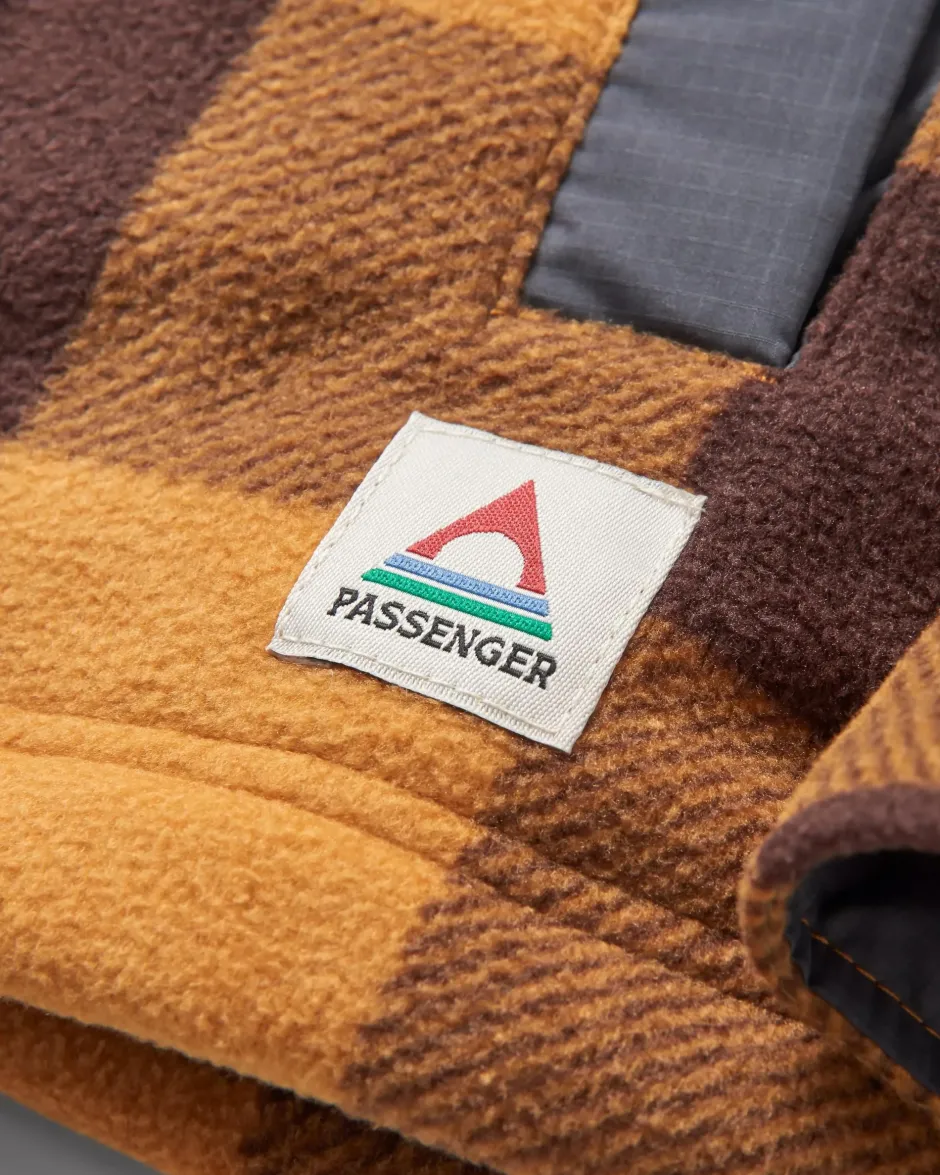 Shirts|Fleece>Passenger Firelight Sherpa Lined Overshirt Golden Brown Check