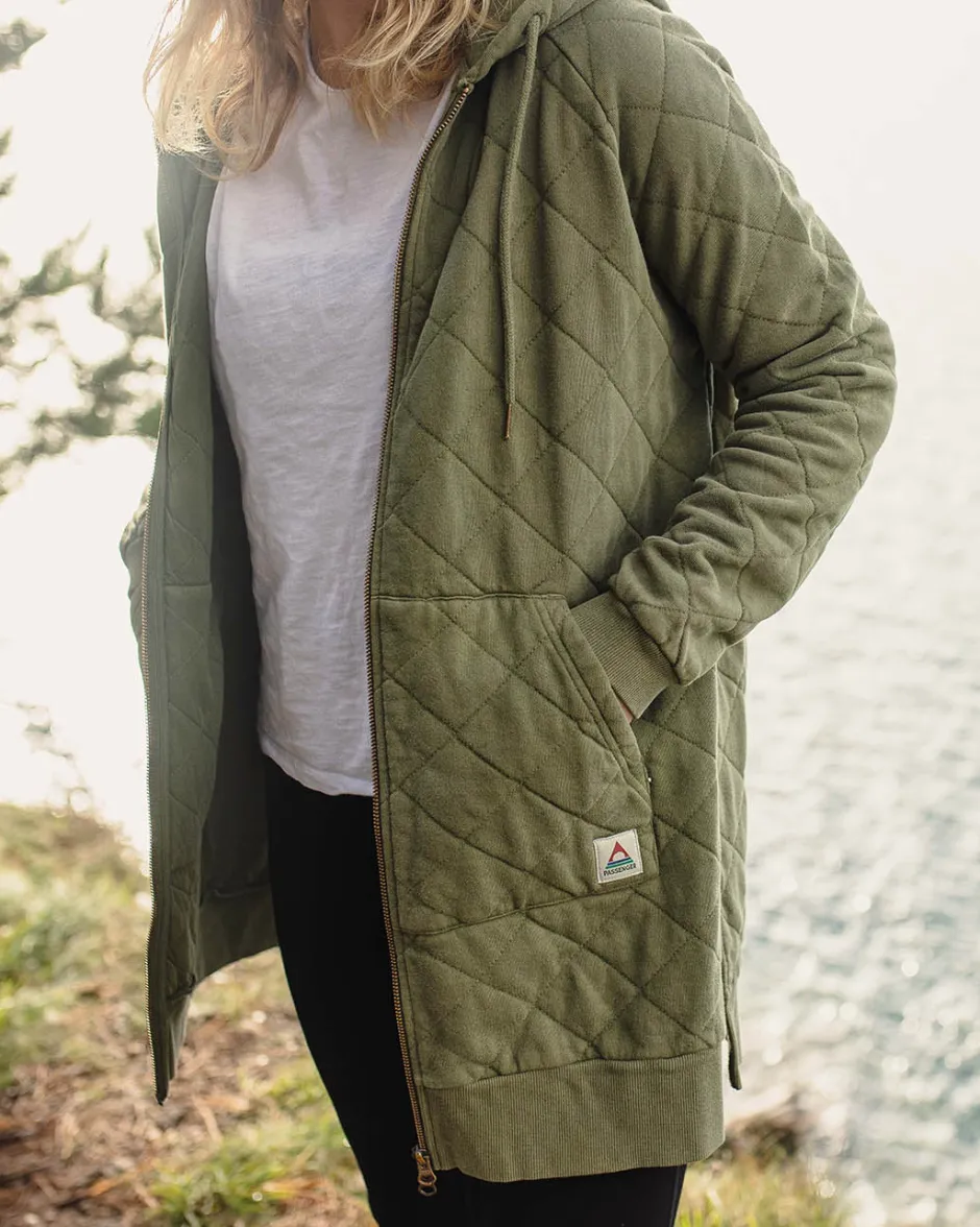 Hoodies & Sweatshirts|Winter Road Trip Essentials>Passenger Getaway Recycled Cotton Quilted Full Zip Hoodie Khaki