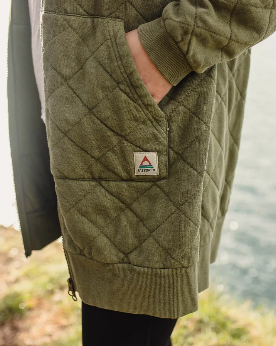 Hoodies & Sweatshirts|Winter Road Trip Essentials>Passenger Getaway Recycled Cotton Quilted Full Zip Hoodie Khaki