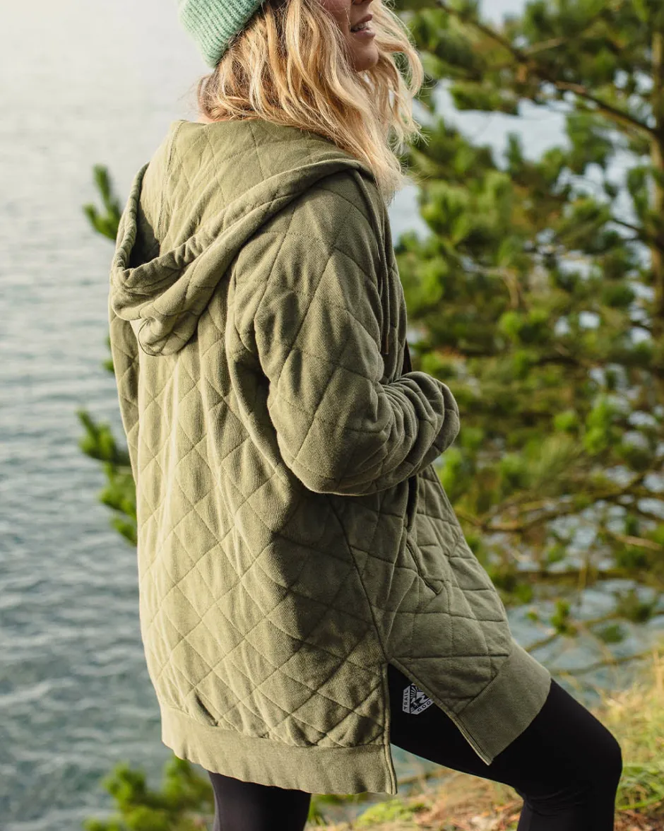 Hoodies & Sweatshirts|Winter Road Trip Essentials>Passenger Getaway Recycled Cotton Quilted Full Zip Hoodie Khaki