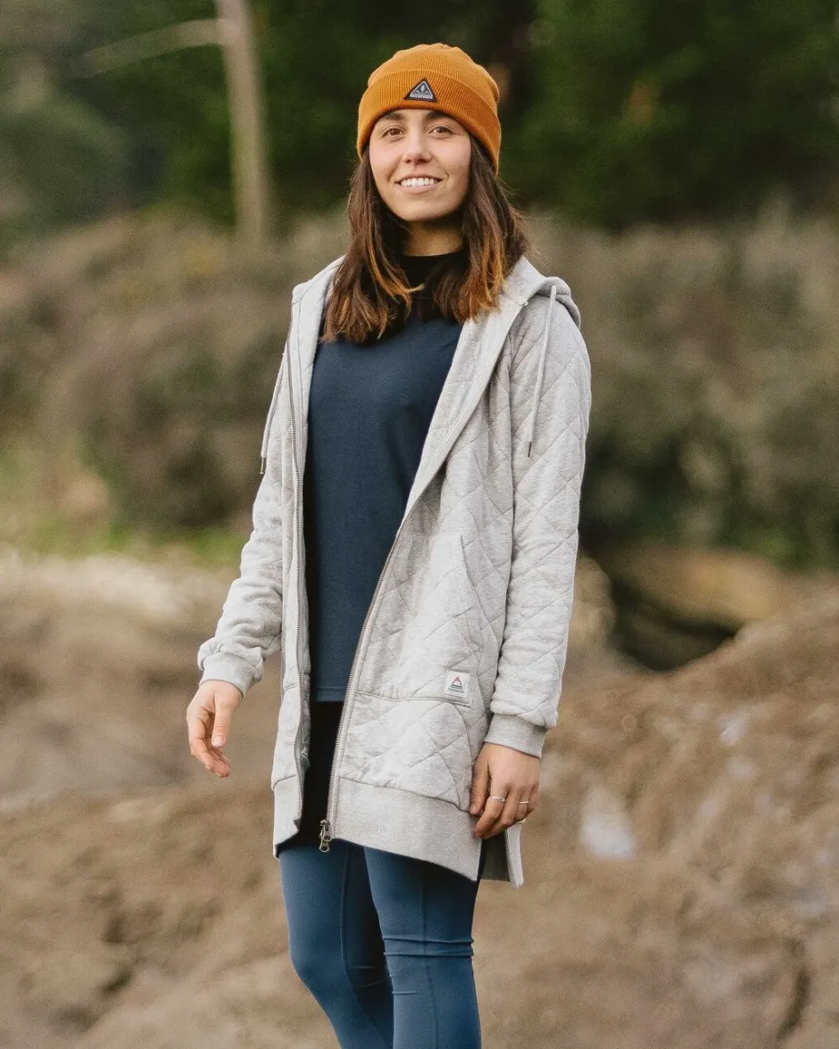 Hoodies & Sweatshirts|Women's Outlet>Passenger Getaway Recycled Cotton Quilted Full Zip Hoodie Grey Marl