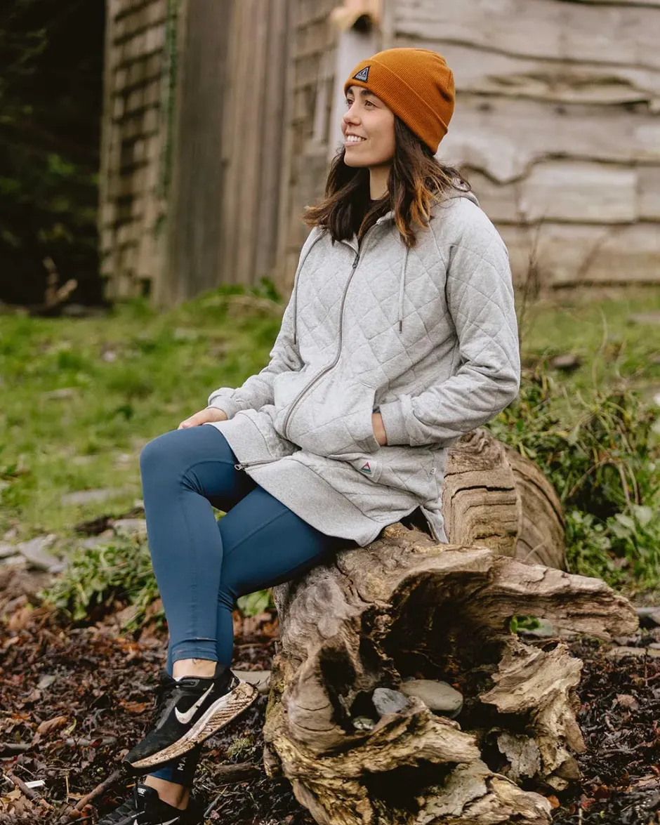 Hoodies & Sweatshirts|Women's Outlet>Passenger Getaway Recycled Cotton Quilted Full Zip Hoodie Grey Marl