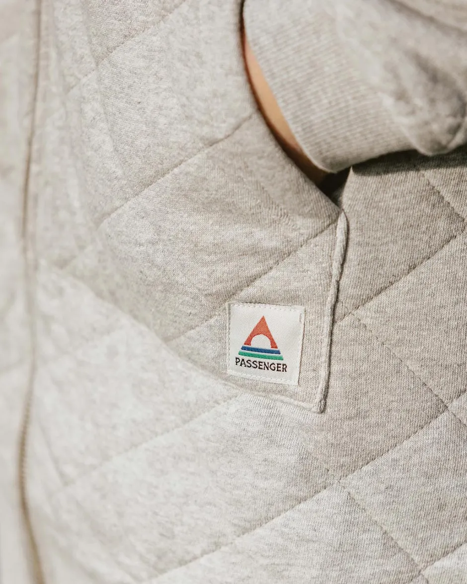 Hoodies & Sweatshirts|Women's Outlet>Passenger Getaway Recycled Cotton Quilted Full Zip Hoodie Grey Marl