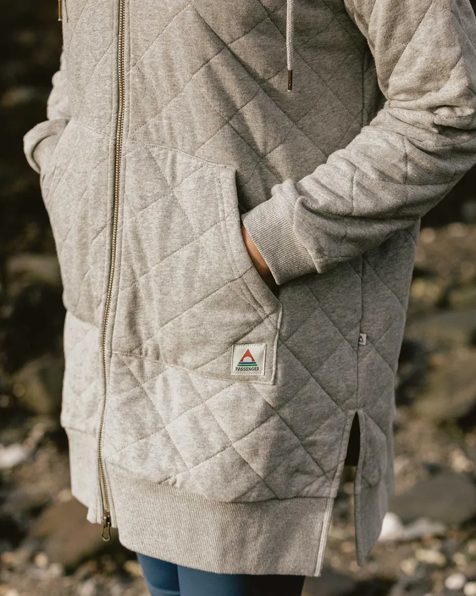 Hoodies & Sweatshirts|Women's Outlet>Passenger Getaway Recycled Cotton Quilted Full Zip Hoodie Grey Marl