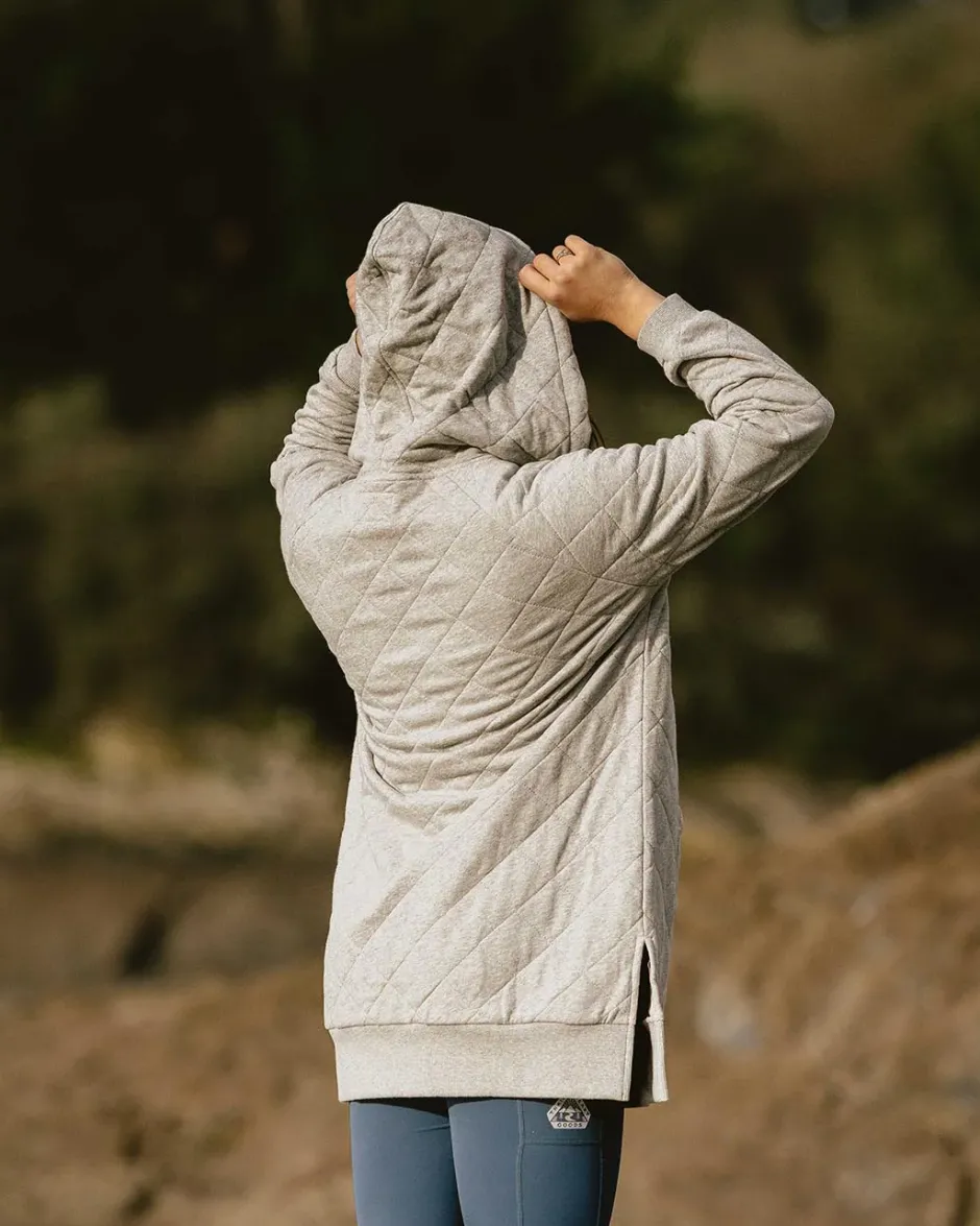 Hoodies & Sweatshirts|Women's Outlet>Passenger Getaway Recycled Cotton Quilted Full Zip Hoodie Grey Marl