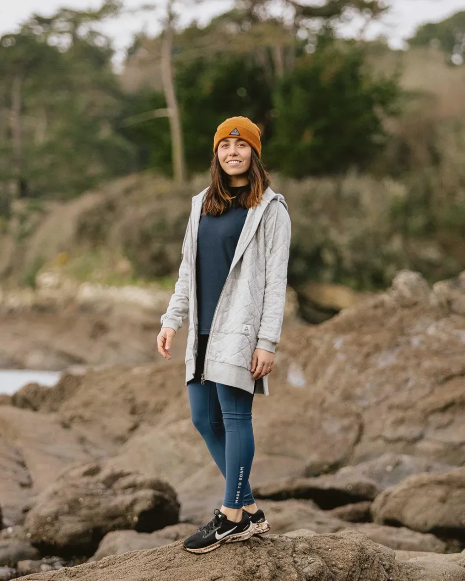 Hoodies & Sweatshirts|Women's Outlet>Passenger Getaway Recycled Cotton Quilted Full Zip Hoodie Grey Marl