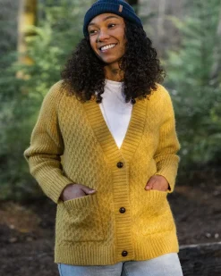 Knitwear|Women's Outlet>Passenger Homey Recycled Knitted Cable Cardigan Mustard Gold