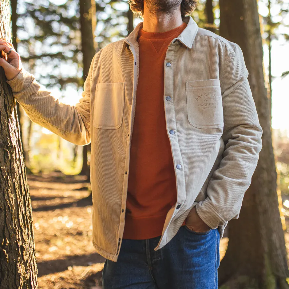 Shirts|Overshirts>Passenger Kodiak Sherpa Lined Cord Overshirt Feather Grey