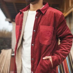 Shirts|Overshirts>Passenger Kodiak Sherpa Lined Cord Overshirt Russet Brown