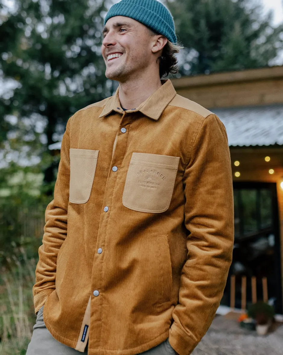 Shirts|Overshirts>Passenger Kodiak Sherpa Lined Cord Overshirt Golden Brown