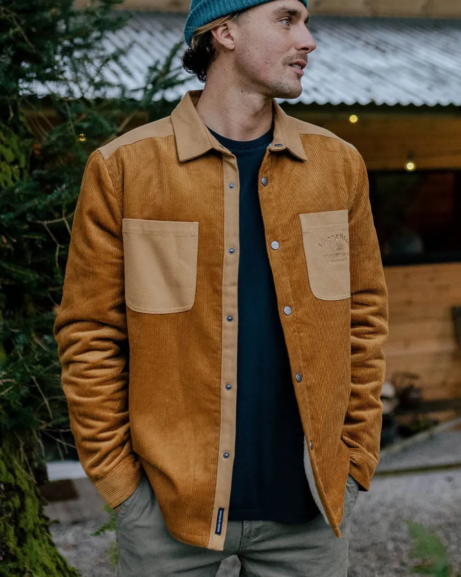 Shirts|Overshirts>Passenger Kodiak Sherpa Lined Cord Overshirt Golden Brown