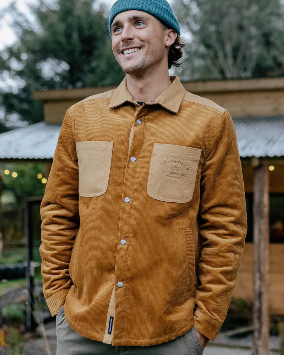 Shirts|Overshirts>Passenger Kodiak Sherpa Lined Cord Overshirt Golden Brown
