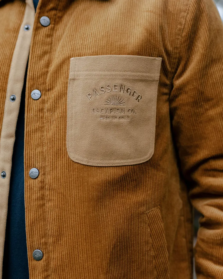 Shirts|Overshirts>Passenger Kodiak Sherpa Lined Cord Overshirt Golden Brown