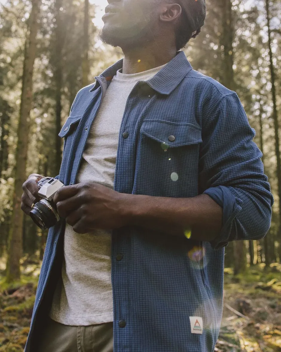 Shirts|Fleece>Passenger Maple Grid Polar Fleece Shirt Dark Denim