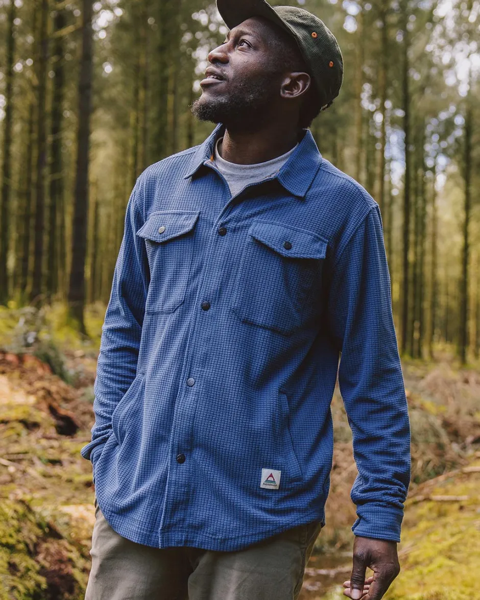 Shirts|Fleece>Passenger Maple Grid Polar Fleece Shirt Dark Denim