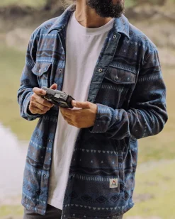 Shirts|Fleece>Passenger Maple Recycled Polar Fleece Shirt Abstract Stripe Dark Denim