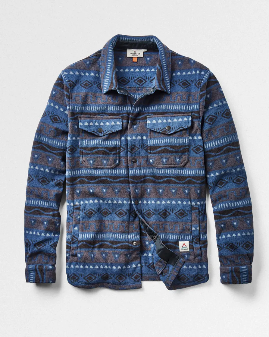 Shirts|Fleece>Passenger Maple Recycled Polar Fleece Shirt Abstract Stripe Dark Denim