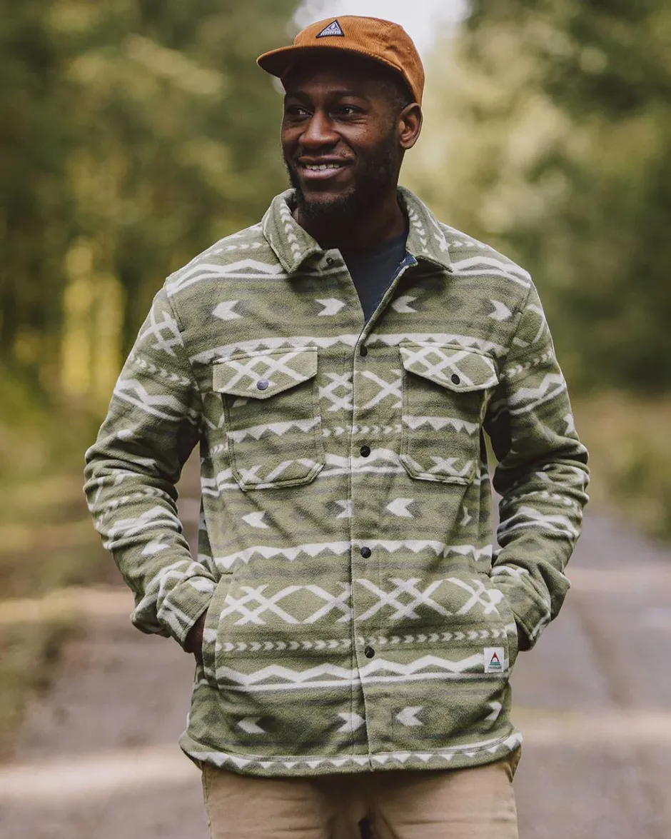 Shirts|Fleece>Passenger Maple Recycled Polar Fleece Shirt Khaki Paddle Geo