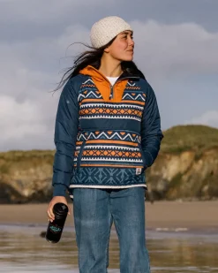 Insulated|Women's Outlet>Passenger Ocean Recycled Insulated 1/2 Zip Jacket Homespun Stripe Navy