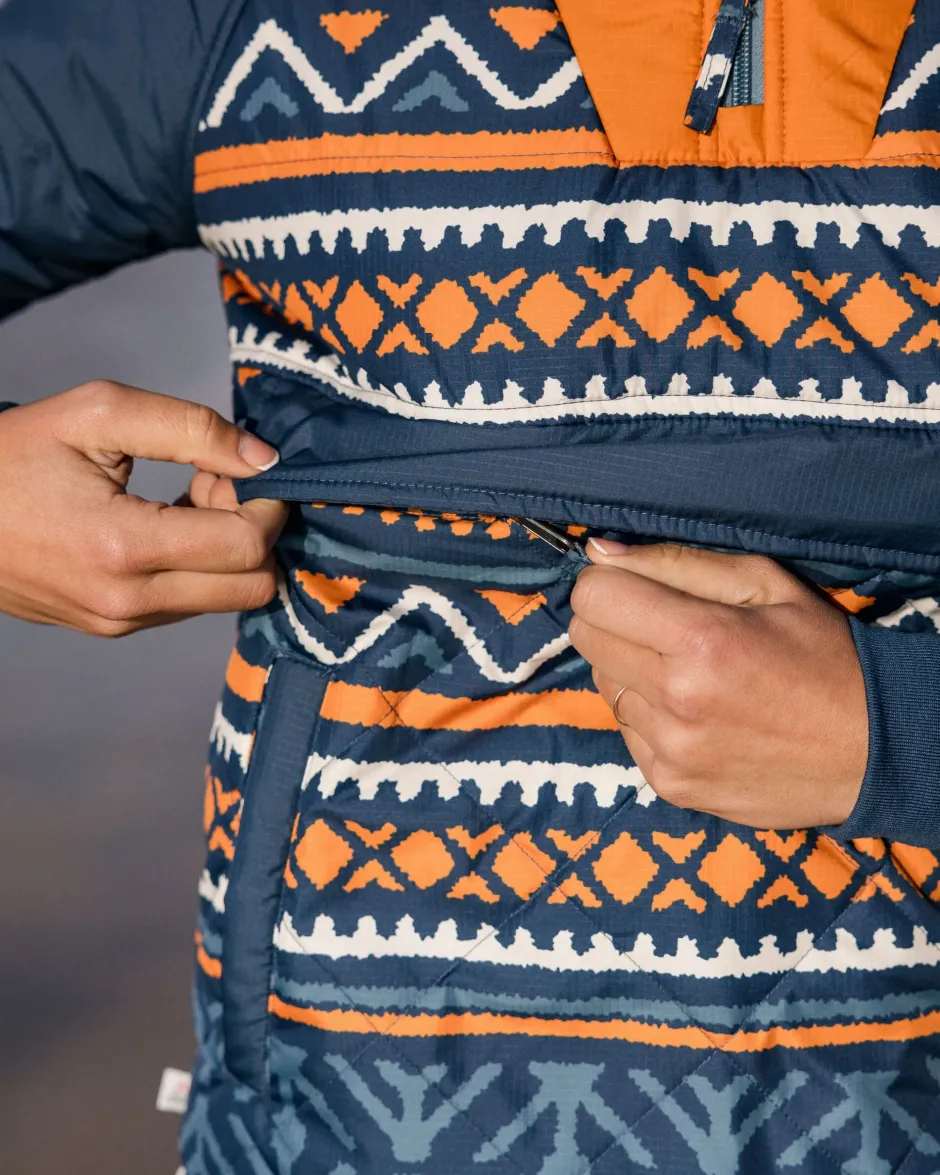 Insulated|Women's Outlet>Passenger Ocean Recycled Insulated 1/2 Zip Jacket Homespun Stripe Navy